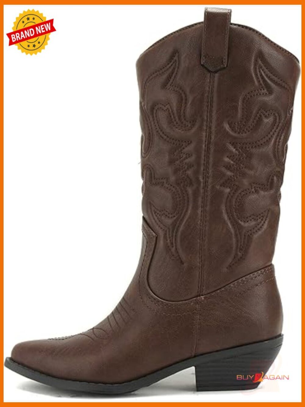 Western Cowboy Stitched Pointe Toe Low Heel Ankle Mid Shaft Fashion Boots